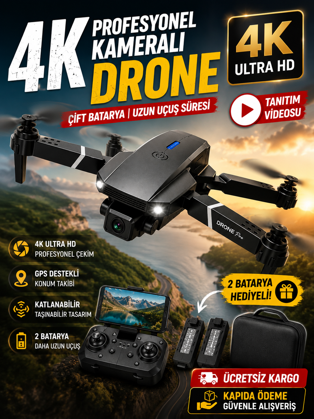 Pro DRONE KAMERALI | Çift Batarya - 2